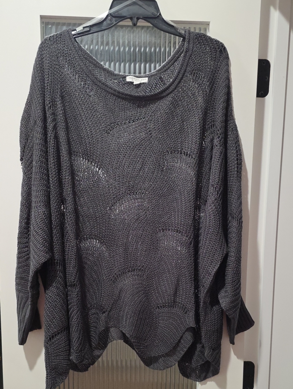 Chic Soul Open-Knit Scoop Neck Sweater in Charcoal Gray